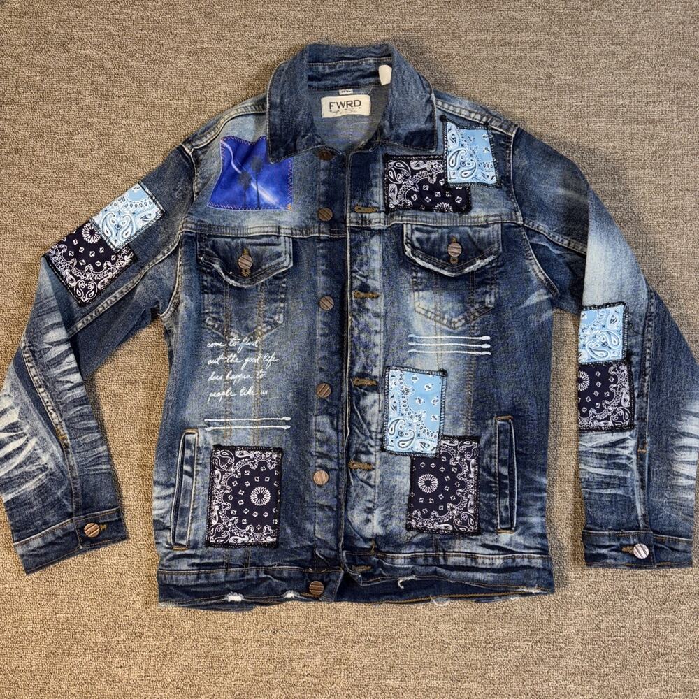 FWRD Denim Jeans Women’s Bandanapatchwork Jacket 14-16 Blue